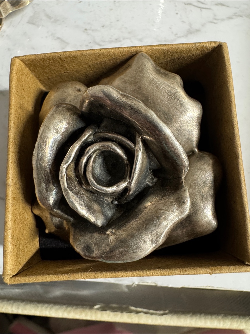 sterling silver Rose Sculpture vintage  pendant or brooch